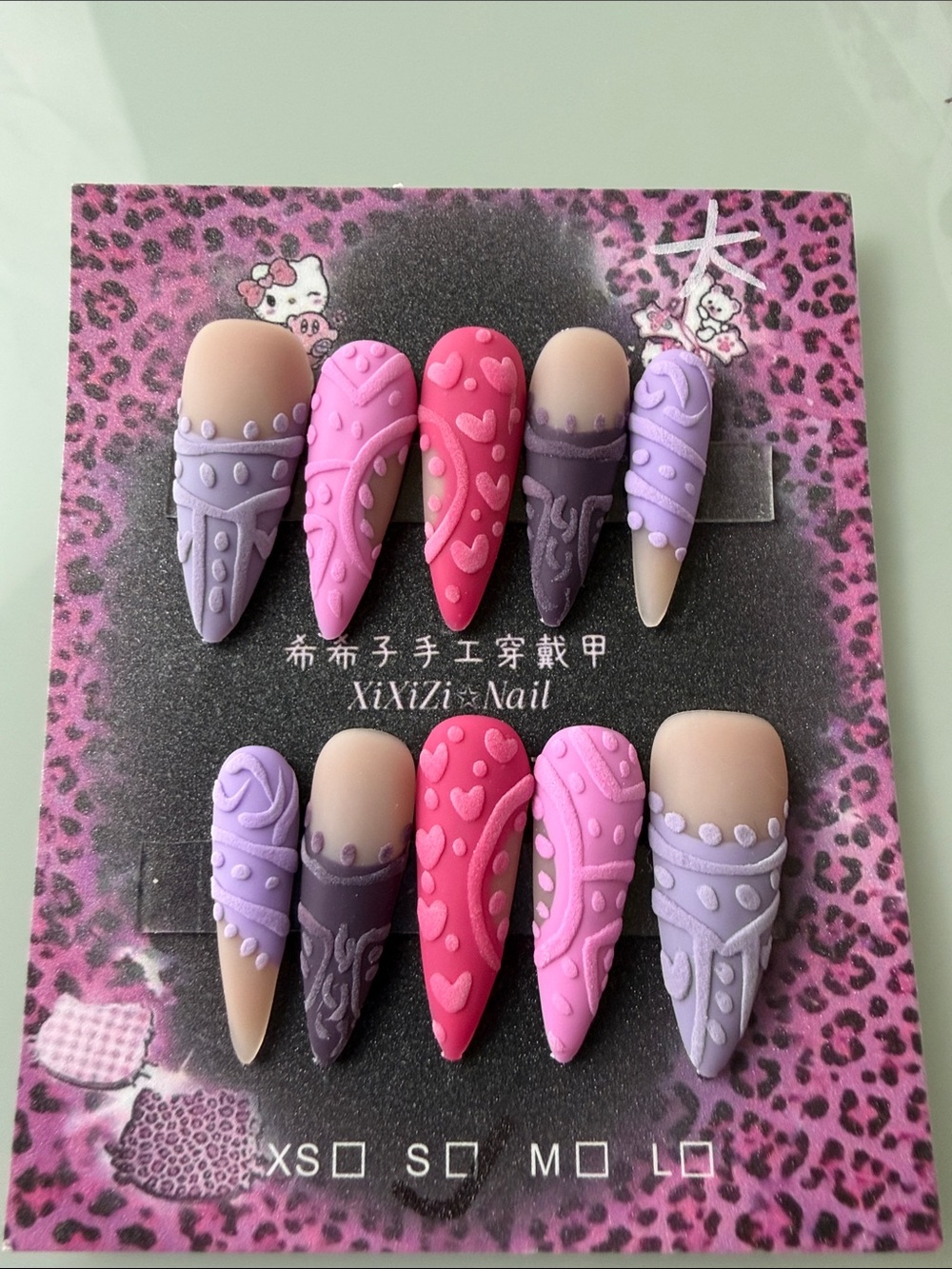 Handmade Stiletto Press-On Nails in Pink & Lavender